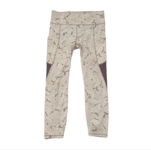 Athleta Womens Leggings Sz M Palms Up for Anything White Grey Pockets Workout - Picture 1 of 8